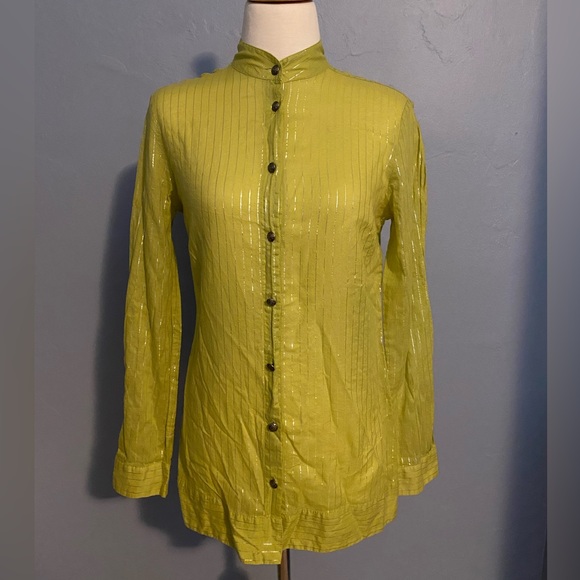 Green and silver pinstriped Button down blouse - Picture 3 of 7